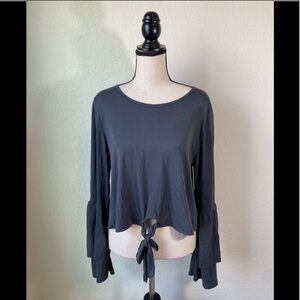 Love Riche Cynthia Bell Sleeve Tie Top in Charcoal